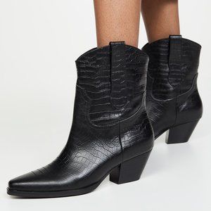 SOL SANA Allister Western Ankle Boots Black Croc